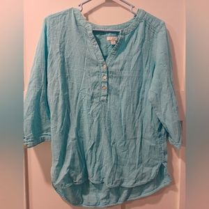 3/$15 🌟 J.JILL Women's Teal Blue Half Sleeve V-Neck Blouse, Size Small Petite